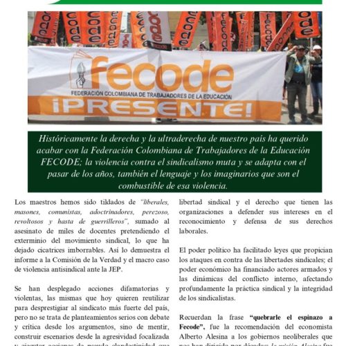 La violencia política atenta contra el ejercicio de la democracia sindical en Fecode